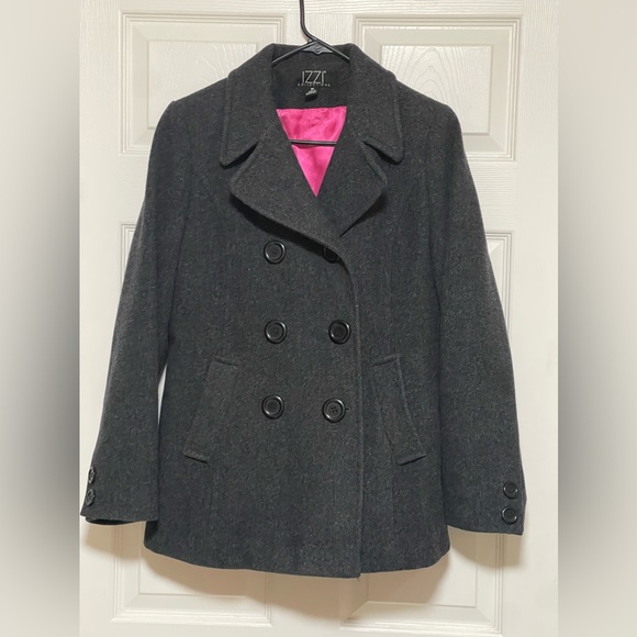 Izzi Collections Women's Wool Dark Gray Classic Peacoat Size M - Picture 2 of 13